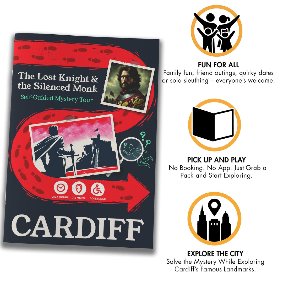 Cardiff Self-Guided Murder Mystery Tour Guide Booklet | Outdoor Escape Room Game & City Treasure Hunt Adventure | Fun Thing to Do in Cardiff – The Lost Knight & the Silenced Monk